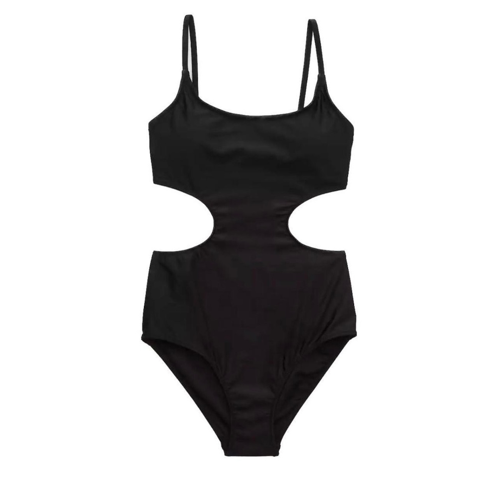 Side Scoop One Piece Aerie Black Swimsuit